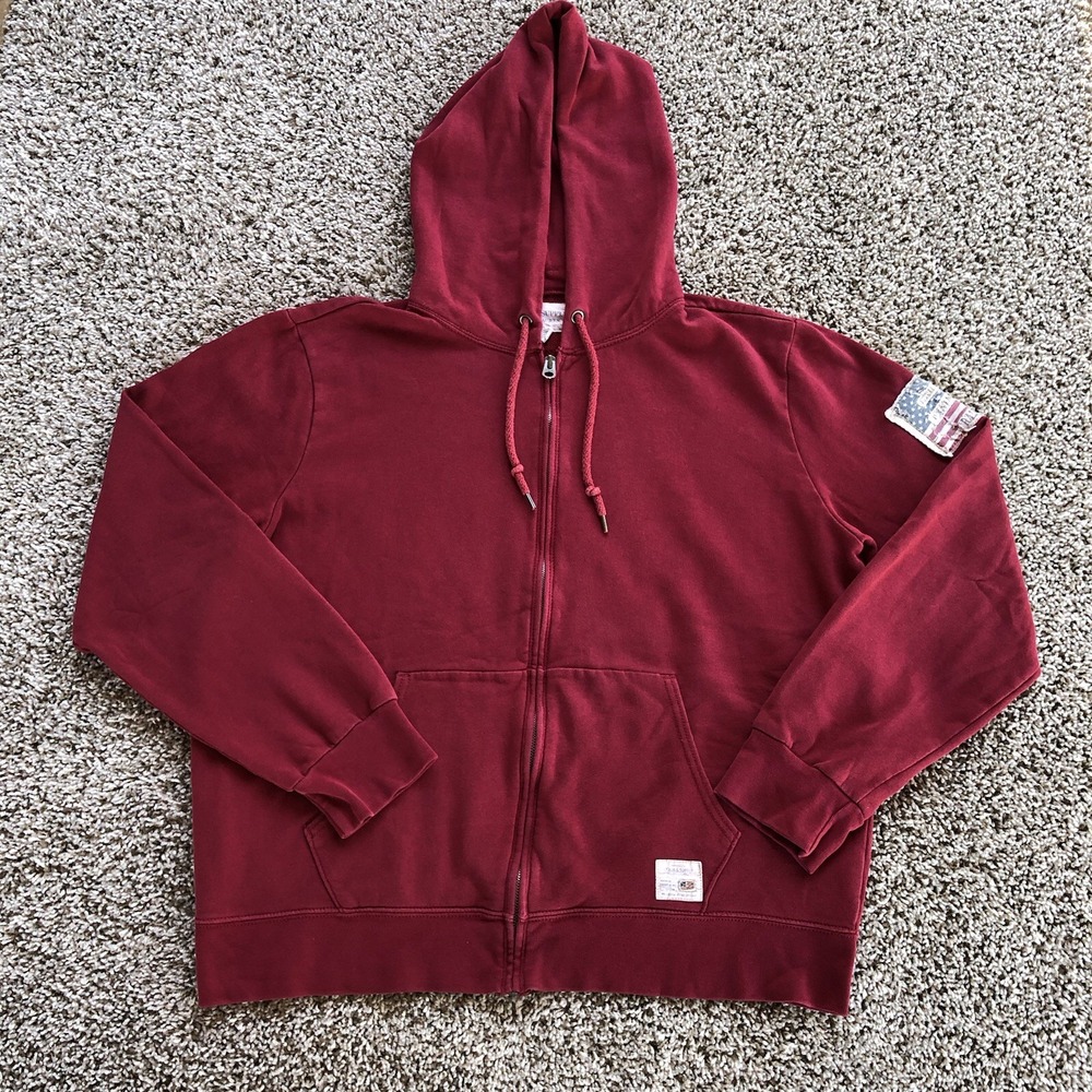 Ralph Lauren Denim & Supply Hoodie Size XL Maroon Patchwork Full Zip Sweatshirt